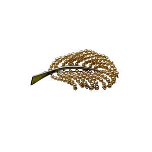 Vintage Seed Pearl Beaded Leaf or Feather Brooch